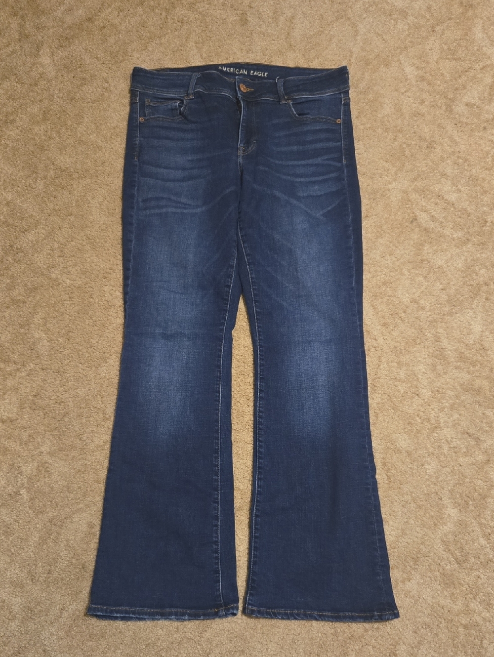 American Eagle Outfitters Women’s Dark Blue Kick Boot Flare Jeans Size 16 Long